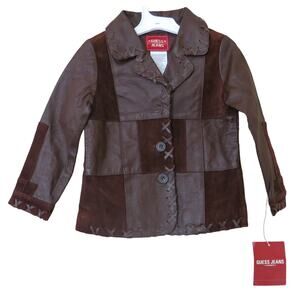 VINTAGE GUESS *NWT* Leather Jacket Size 4 Girl Cowgirls Western Button Brown Y2K